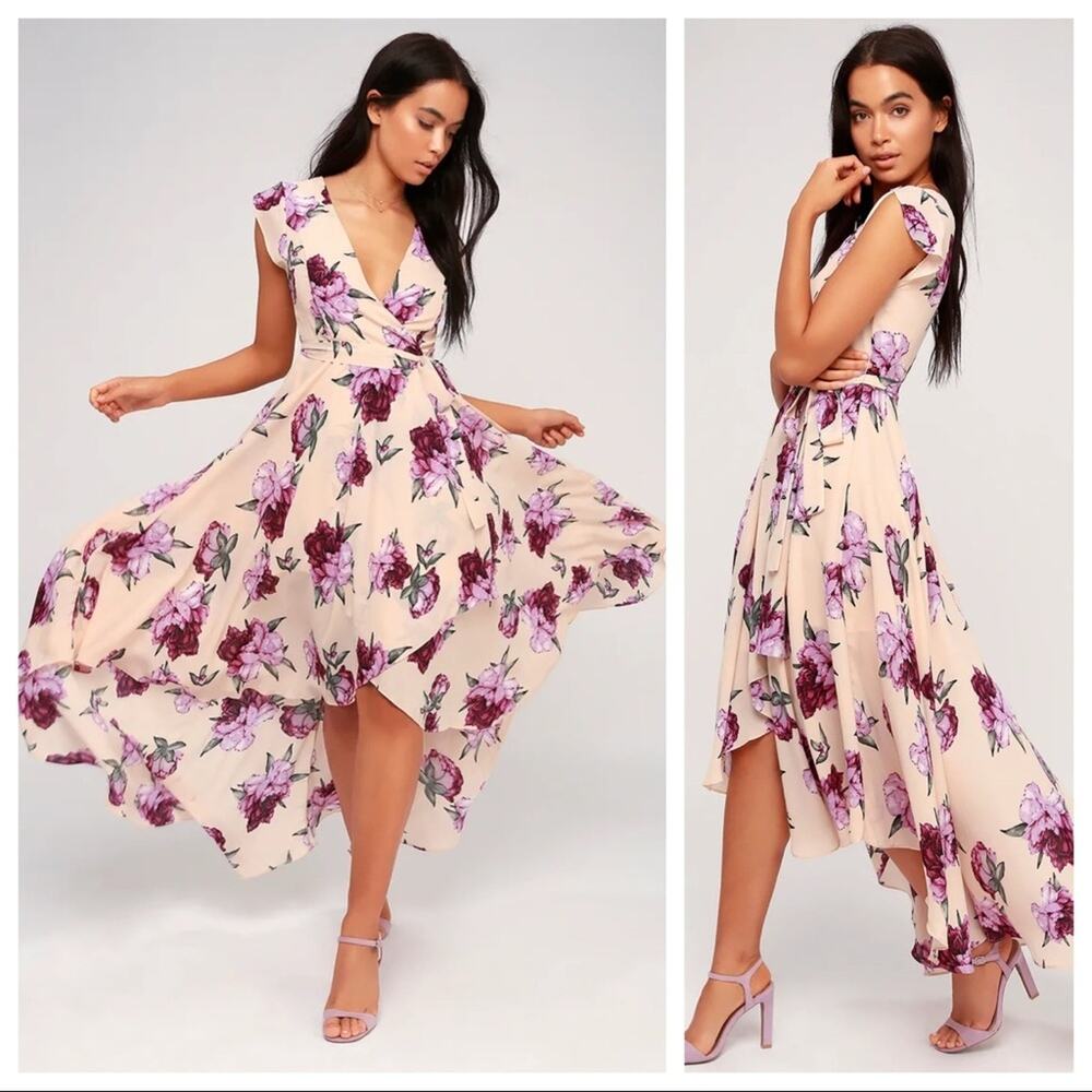 Lulus French Countryside Blush Floral Wrap Dress Size XS NWT